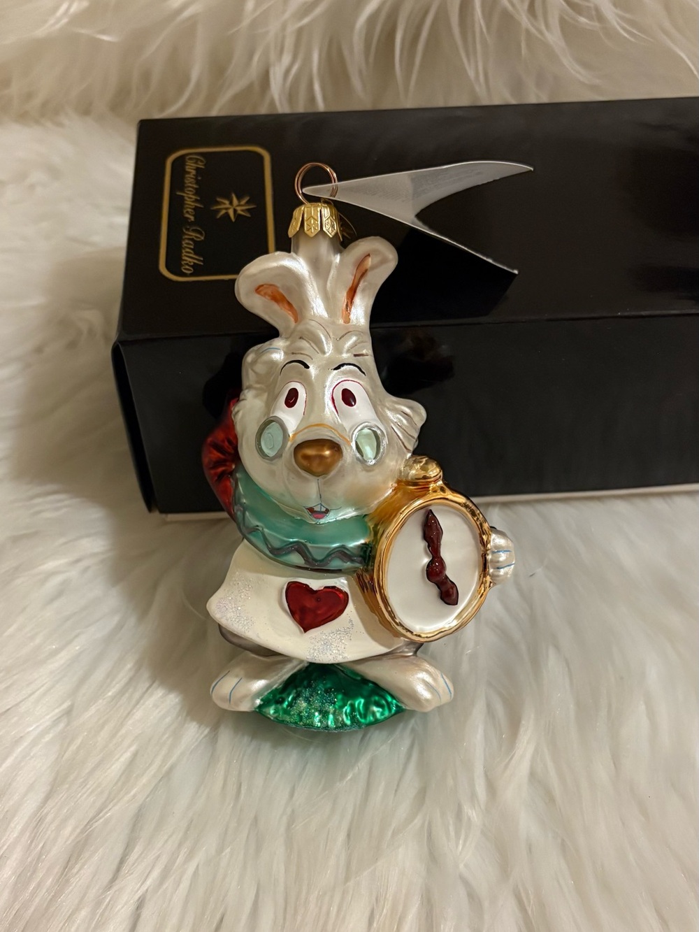 RARE Christopher Radko Alice in Wonderland White Rabbit Glass Ornament